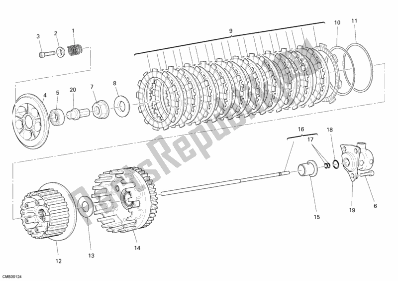Todas as partes de Embreagem do Ducati Sport ST3 S ABS USA 1000 2007